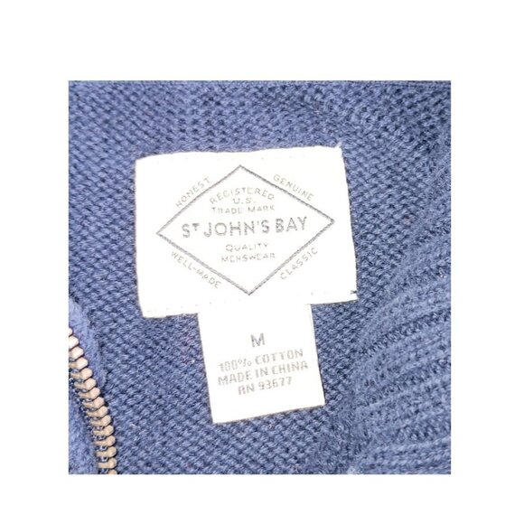 St. John's Bay Men’s Quarter Zip Navy Sweater Size M Knit Pullover Casual Preppy - Picture 3 of 10